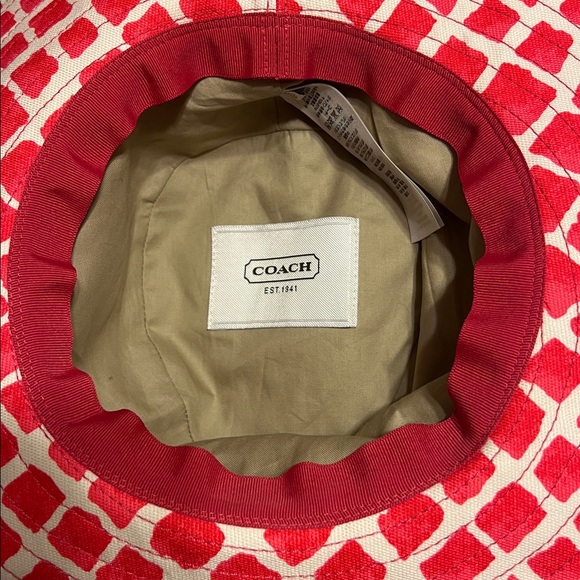 COACH Full Brim Beach Cotton Canvas Hat Sun Pink and Cream - Picture 5 of 8